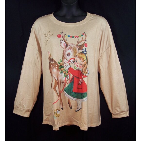 NEW Christmas Reindeer 4X Top Long Sleeve Holiday-Measures to be a 3X - Picture 2 of 13